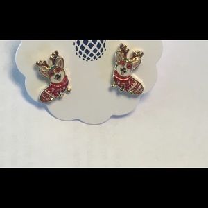 Corgi earrings dressed up for the holidays